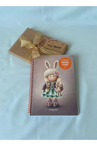 Tilda 16,5x22,5 cm 80 Yaprak Çizgili Karton Kapak Spiralli Defter + 50’den Fazla Sticker