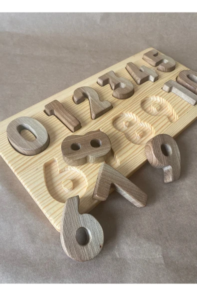 Doğal Ahşap Eğitici Sayılar Seti | Montessori Matematik Oyuncak 0-9 | El Yapımı Puzzle