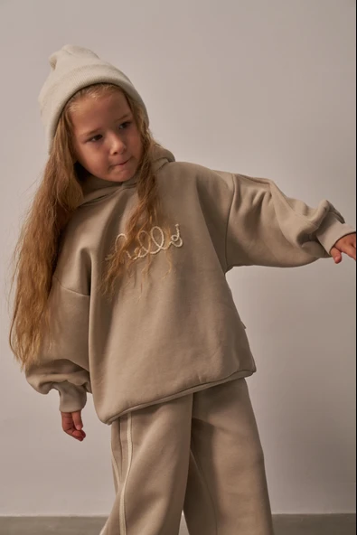 Bej Hello Nakışlı Alt Üst Takım - Resim 7