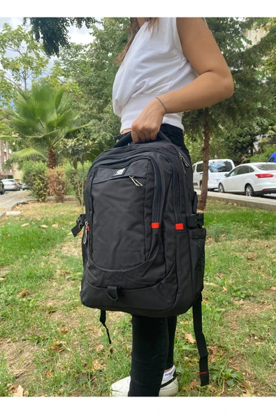 Ergonomik Çok Gözlü Siyah Laptop Sırt Çantası | Orta Boy Su Geçirmez Okul ve Günlük Çanta