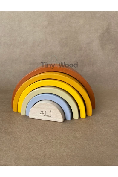 İsme Özel Ahşap Waldorf Gökkuşağı | 6'lı Pastel Tonlarda Montessori Oyuncağı - 4