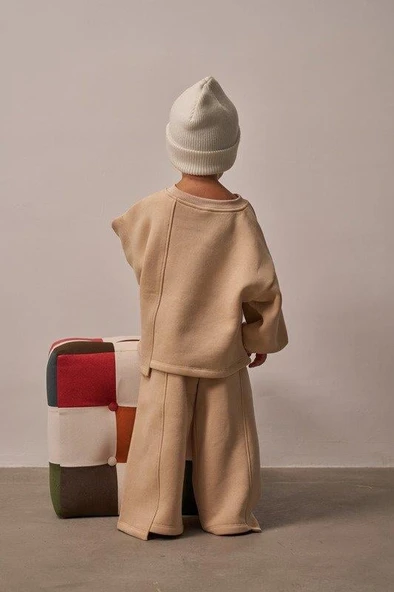 Bej Omuz Nakışlı Asimetrik Detaylı Alt Üst Takım - Resim 6