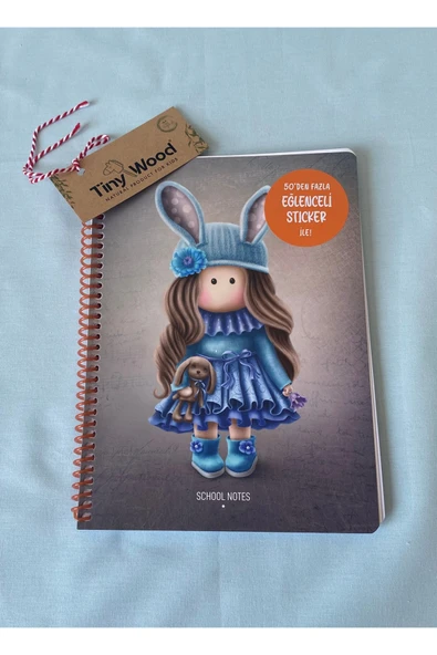 Tilda 16,5x22,5 cm 80 Yaprak Çizgili Karton Kapak Spiralli Defter + 50’den Fazla Sticker - 5