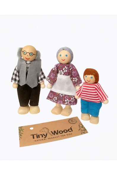 Ahşap Kukla Aile Seti 6'lı – Montessori Eğitim Oyuncağı, Oyun Evi Figürleri - Resim 3