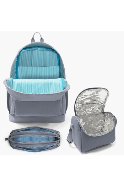 Renkli Batik Desenli 3’lü Okul Çanta Seti İlköğretim Okul Çantası, Beslenme ve Kalemlik Seti - 4