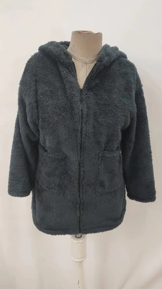 MDB Kadın Uzun Kollu Kapşonlu önden Fermuarlı Cepli Welsoft Ceket - Resim 5