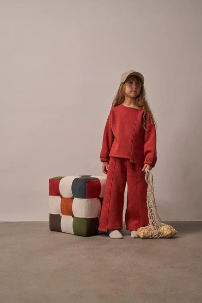 Kiremit Omuz Nakışlı Asimetrik Detaylı Alt Üst Takım - Resim 4