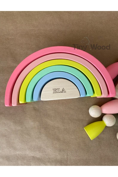İsme Özel Ahşap Waldorf Gökkuşağı | 6'lı Pastel Tonlarda Montessori Oyuncağı - 8