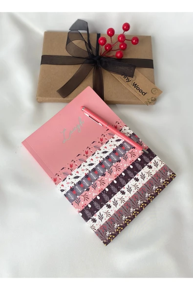 Özel Tasarım Çizgili Defter – 96 Yaprak, Yaldızlı Kenar & Kalem Hediyeli Defter - 2