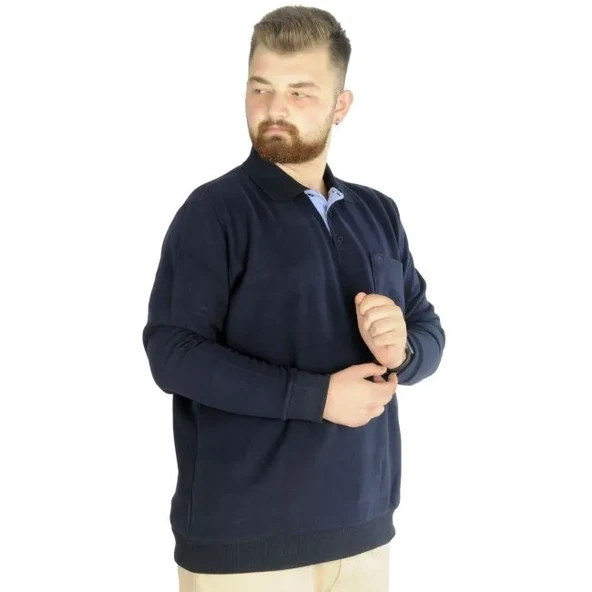 Erkek Sweat Polo Cepli Selanik Basic 20441 Lacivert - Resim 2