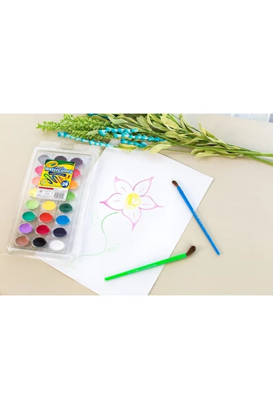 Washable Watercolour Paints, 24 Renk +Fırça -Yıkanabilir Suluboya - Amerikan-nontoxic- - Resim 5