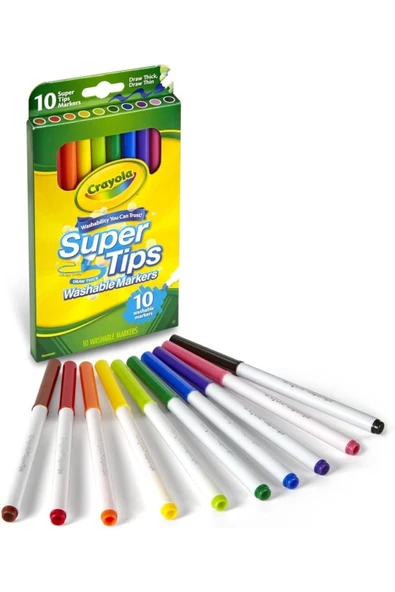 10 Super Tips Washable Markers- Amerikan-Nontoxic- 10 Yıkanabilir İnce-Kalın Uçlu Keçeli Boya Kalemi - Resim 2