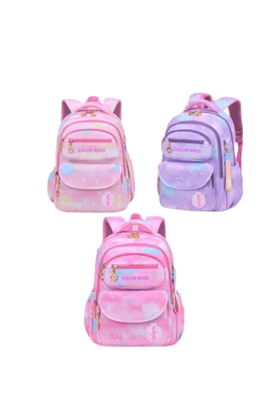Kız Çocuk İlköğretim Çantası Ultra Hafif Ortopedik Sırt Okul Çantası  (Pembe-Lila-Mor) - 5