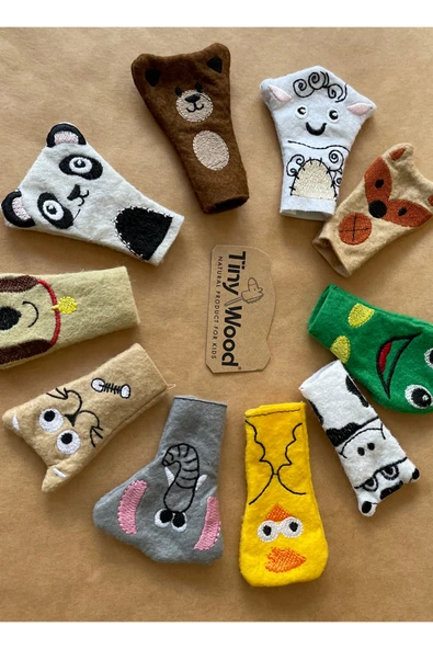 Hayvanlar Alemi Parmak Kukla Seti – 10’lu Eğitici Aile Oyunları, Keçe Montessori Waldorf Oyuncak