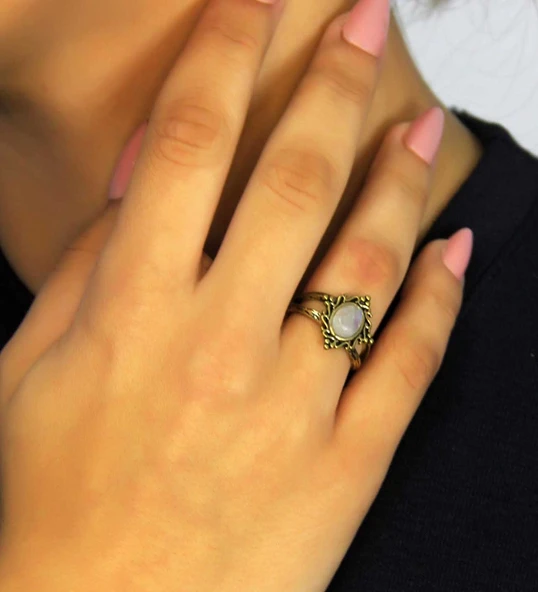 Doğal Taş Aytaşı Doğal Taşlı Antik Model Kadın Ayarlanabillir Yüzük euy71ay ürün görseli