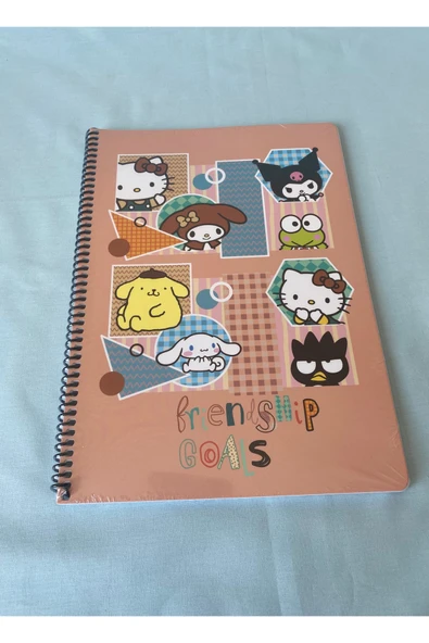 Hello Kitty and Friends Lisanslı A4 Çizgili 80 Yaprak Spiralli Karton Kapak Okul Defteri - 10