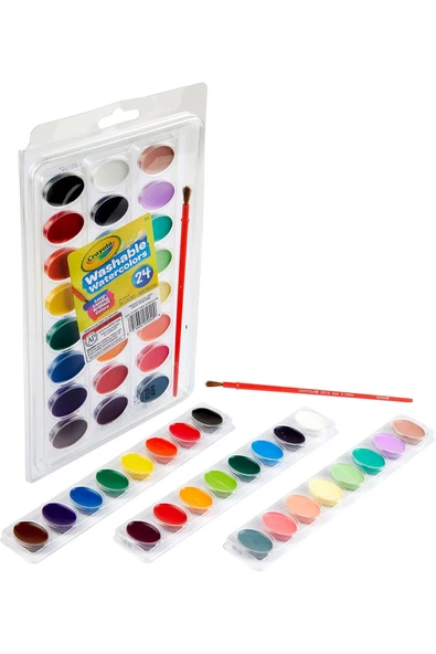 Washable Watercolour Paints, 24 Renk +Fırça -Yıkanabilir Suluboya - Amerikan-nontoxic- - Resim 3