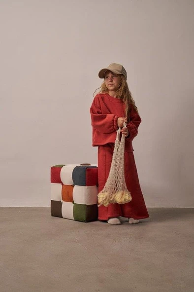 Kiremit Omuz Nakışlı Asimetrik Detaylı Alt Üst Takım - Resim 6