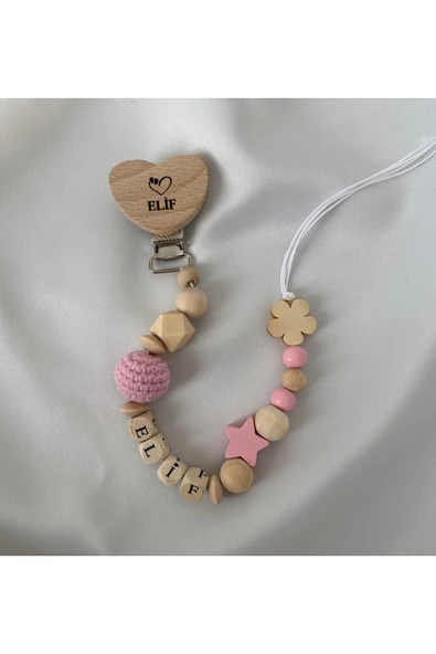 Doğal Ahşap Emzik Zinciri - İsimli Emzik Askısı Ahşap Emzik Zinciri Emzik Tutucu Bebek Hediyesi - 4