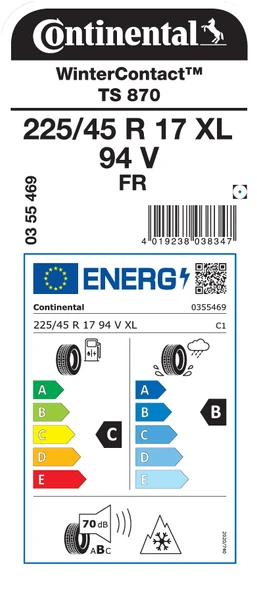Continental 225/45 R17 94V XL FR WinterContact TS 870 Oto Kış Lastiği Üretim 2023 - Resim 4