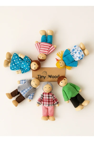 Ahşap Kukla Aile Seti 6'lı – Montessori Eğitim Oyuncağı, Oyun Evi Figürleri ürün görseli 1