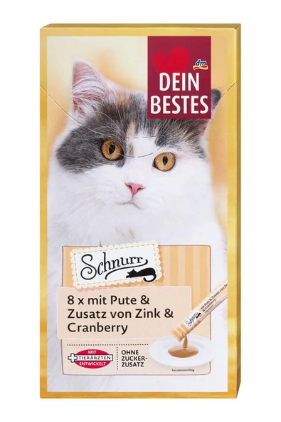 Dein Bestes Schnurr Alman Kalitesi- Çinkolu Krema Kedi Ödülü- Cranberry Ve Hindi 16 Adet - 240 gr ürün görseli