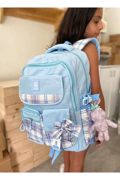 Kız Çocuk İlköğretim Çantası Ultra Hafif ilkokul / Ortaokul Okul Çantası Siyah-Mavi - 7