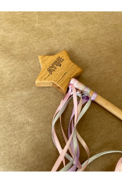 İsme Özel Ahşap Yıldız Asa | 20 cm Doğal Sihirli Peri Değneği – Montessori Uyumlu - 4