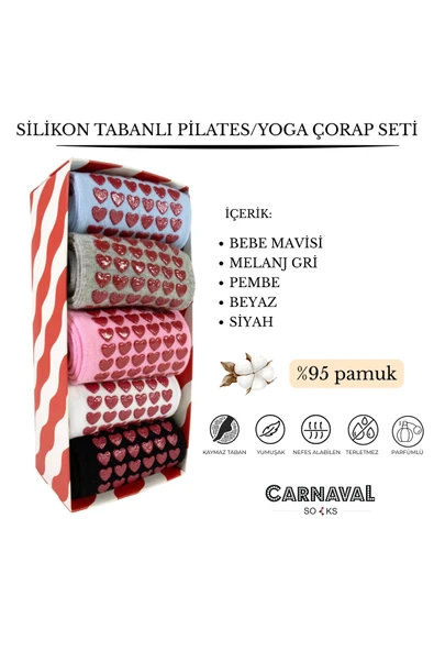 5’li Silikon Tabanlı Pilates ve Yoga Çorap Seti | Kaydırmaz Pamuklu Unisex Spor Çoraplar