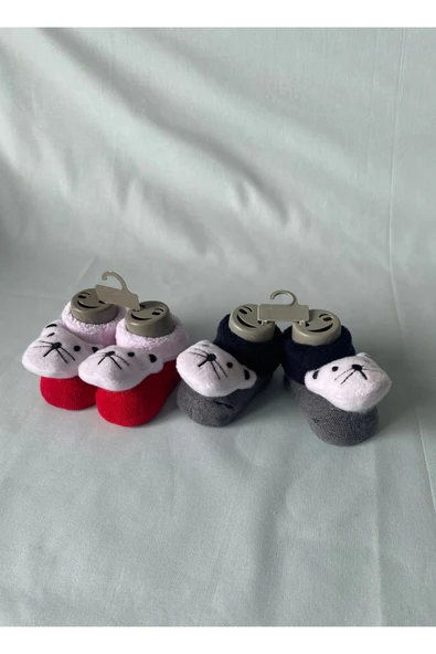 Natural Bebe Çorap 0-3  Ay lacivert-Kırmızı 2 çift - 3