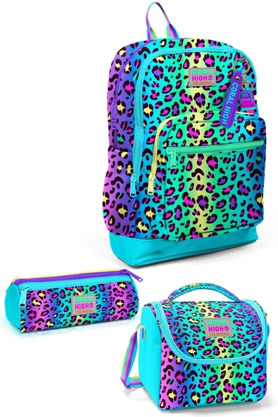 Renkli Leopar Desenli İlköğretim Okul Çanta Seti ürün görseli 1