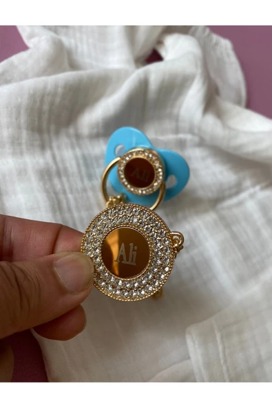 İsme Özel Altın Kaplama Zirkon Taşlı Bebek Emzik Seti (0-6 Ay) | Silikon & Damaklı - 3