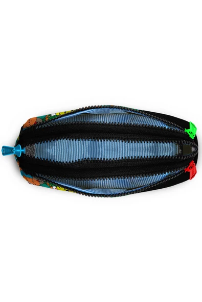 Siyah Karikatür Desenli Üç Bölmeli Kalem Çantası 22090 - 2