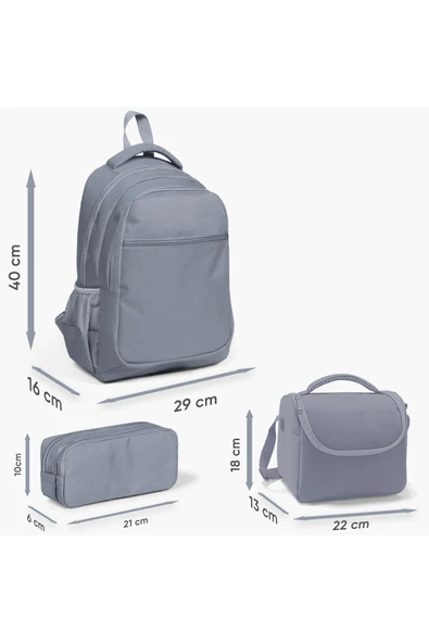 Lacivert Mavi Astronot Desenli 3’lü Okul Çanta Seti Ilköğretim Çantası, Beslenme Ve Kalem Çantası - 7