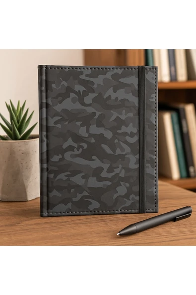 Siyah Kamuflaj Sert Kapaklı Çizgili Defter | 14x20 cm | 168 Yaprak | Günlük, Not Defteri, Ajanda