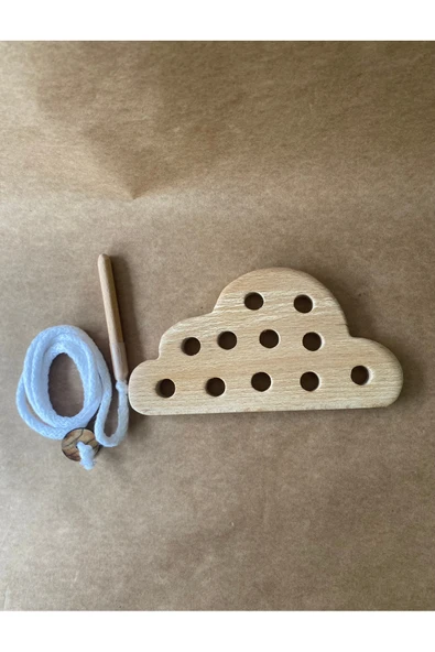 Montessori Eğitici Ahşap Oyuncak – Bulut İp Geçirme