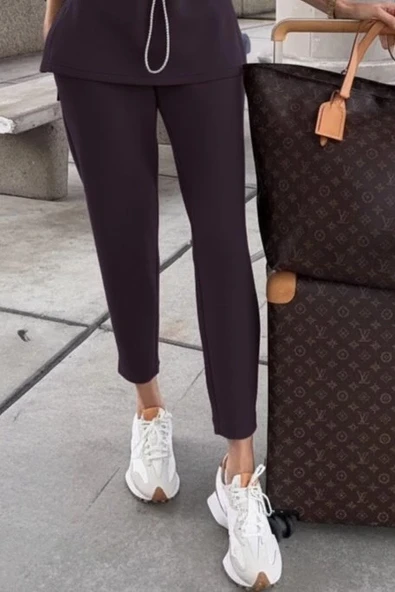 Kadın Uzun Kollu Balıkçı Yaka Belden Lastikli Modal Bluz Ve Pantolon Ikili Takım - Resim 3