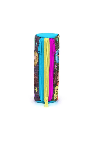 22037 Kıds Gri Mavi Pembe Anime Desenli Üç Bölmeli Kalem Çantası - 2