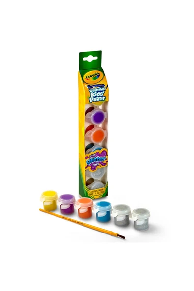 Washable Kids' Paint Pots -Yıkanabilir Boya, parıltı - Amerikan-nontoxic-6 Renk +Fırça - Resim 2