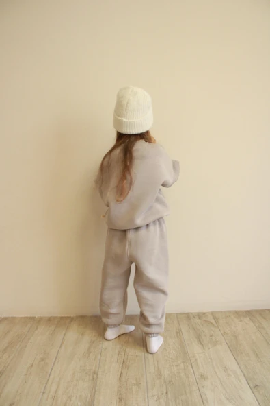 Taş Rengi Dağ Nakışlı Çocuk Alt Üst Takım - Resim 2