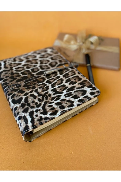 Leopar Desenli Deri Kaplı Kilitli Ajanda | Hesap Makineli | Tarihsiz Planlayıcı - 2