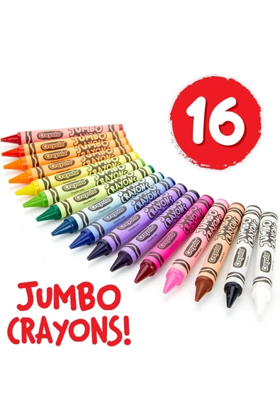16 Jumbo Crayons- Amerikan-Nontoxic- 16 Renk Jumbo Boy Mum Boya Seti - Resim 4