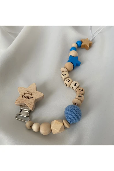 İsimli Emzik Zinciri – Doğal Ahşap Emzik Askısı – El Yapımı Bebek Hediyesi - 3