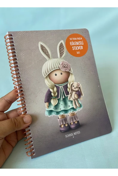 Tilda 16,5x22,5 cm 80 Yaprak Çizgili Karton Kapak Spiralli Defter + 50’den Fazla Sticker - 7