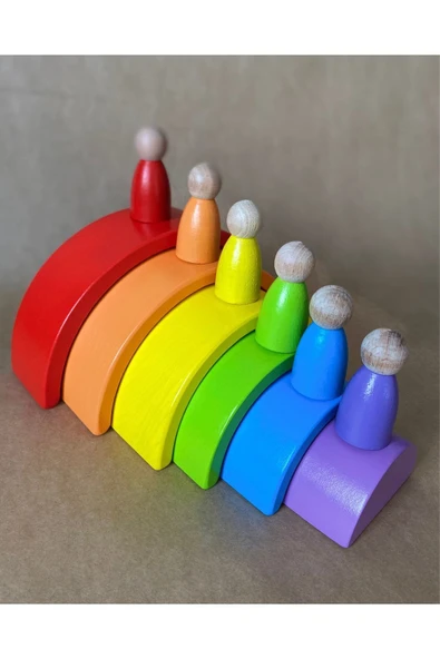 Waldorf 6 Parçalı Gökkuşağı  6 Lı Peg Bebek Tabla Seti Pastel Renk Eşleştirme - Resim 2