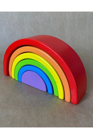 Waldorf 6 Parçalı Gökkuşağı  6 Lı Peg Bebek Tabla Seti Pastel Renk Eşleştirme - Resim 5