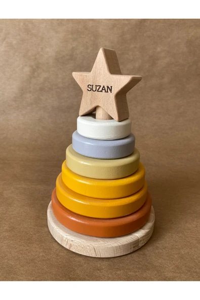 İsme Özel Ahşap Yıldız Halka Kule | Montessori Eğitici Oyuncak & Dekoratif Ahşap Hanoi