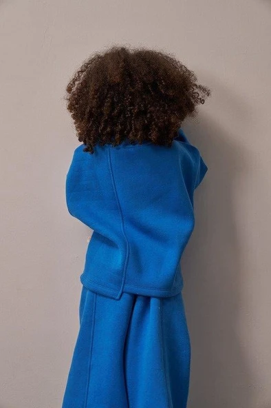 Mavi Omuz Nakışlı Asimetrik Detaylı Alt Üst Takım - Resim 7