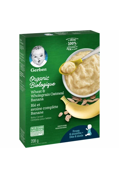 Organic- Wheat & Wholegrain Oatmeal Banana- Buğday ve Tam Yulaflı Muzlu Kaşık Mama- 6 ay- 208 Gr - Resim 2