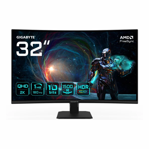 Gigabyte GS32QCA 31.5" 180Hz 1Ms HDMI+DP HDR WQHD FreeSync VA Curved Vesa Monitör ürün görseli 1